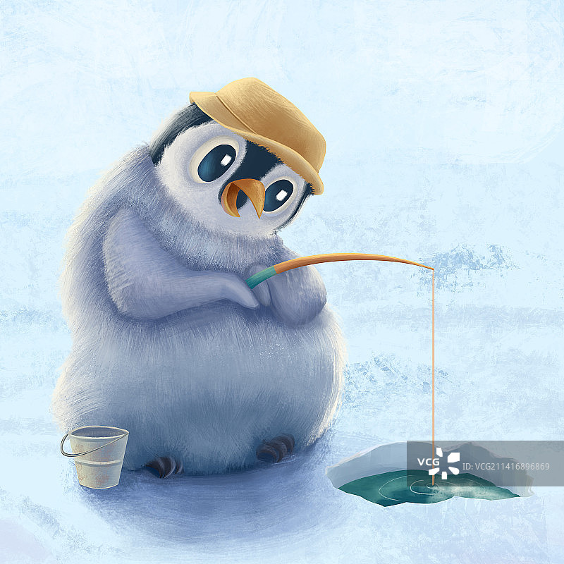 可爱的小企鹅在钓鱼图片素材