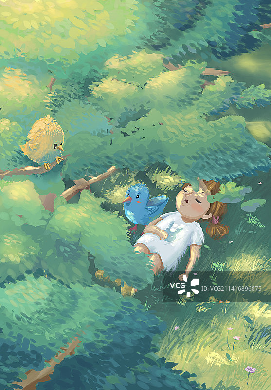 在树下乘凉休息的女孩图片素材