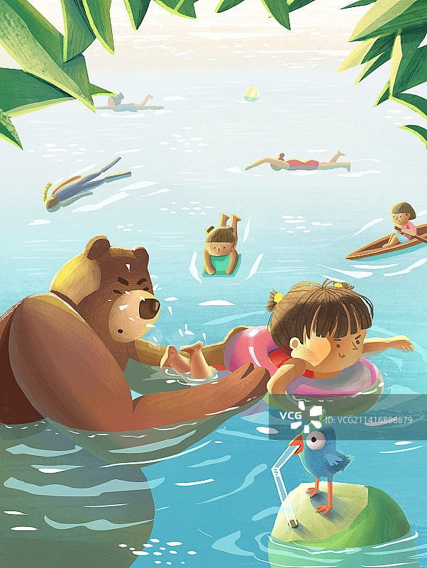 父亲和女儿在游泳池里玩耍图片素材