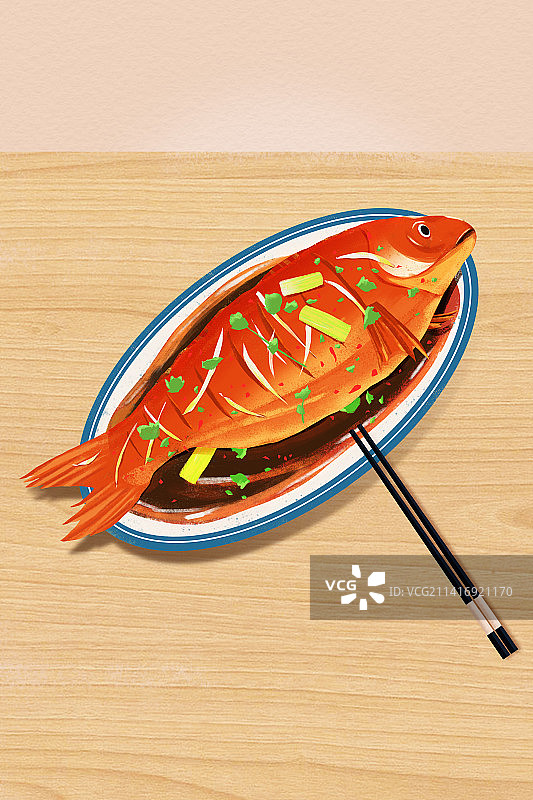 年夜饭家常菜红烧鲤鱼美食插画海报图片素材
