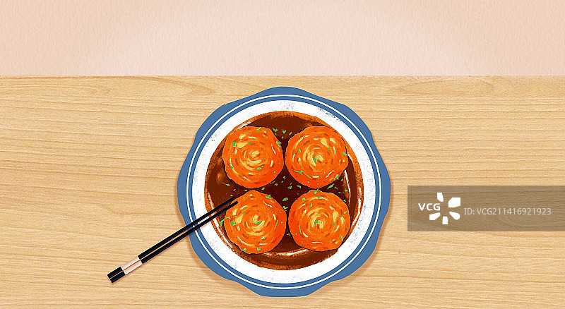 年夜饭家常菜红烧狮子头美食插画海报图片素材