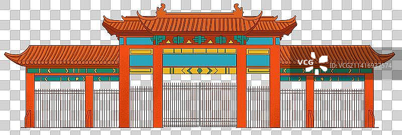 中国风新中式古风古代古建筑庙会牌坊大门入口元素插画图片素材