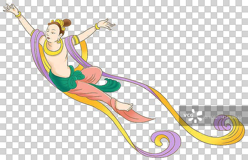 敦煌莫高窟飞天仙女壁画传统文化传承仕女古代古文明古文化元素插画图片素材