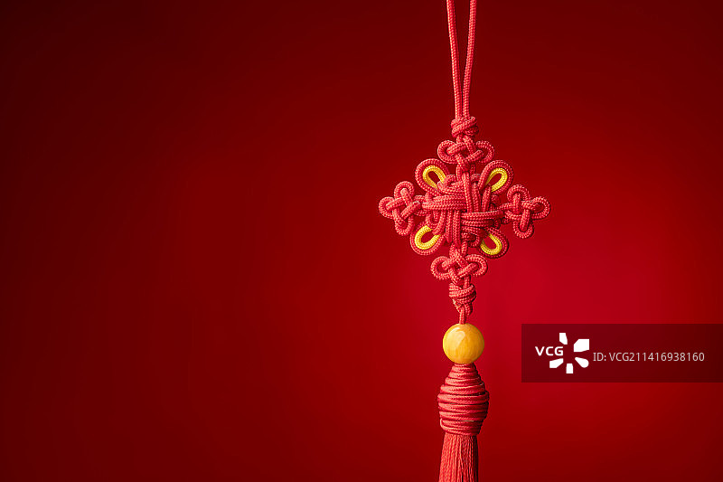 中国传统红色中国结特写红色背景图片素材