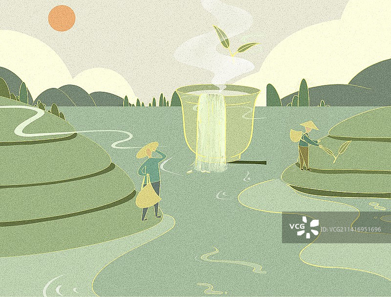 春天采茶农业农忙茶叶春茶龙井立春谷雨惊蛰清明节气插画图片素材