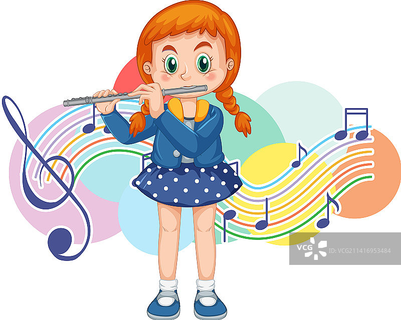 吹笛子的卡通女孩图片素材