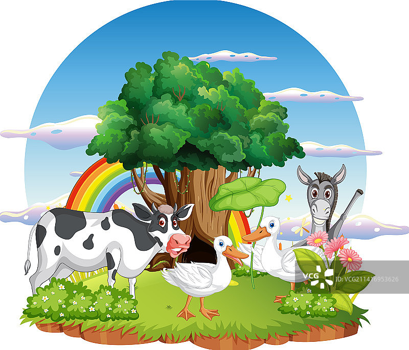 户外场景中的可爱动物卡通形象图片素材