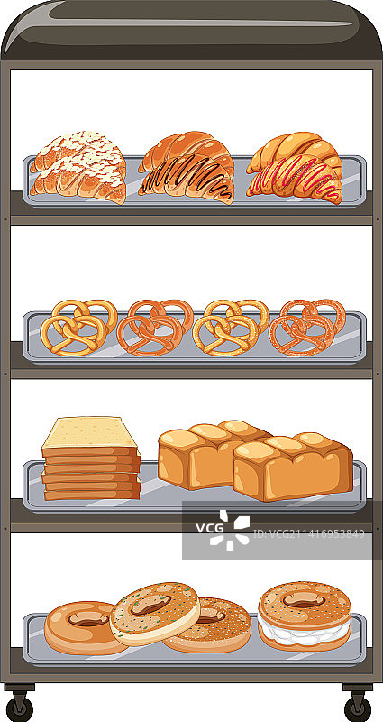 带有糕点产品的烘焙货架图片素材