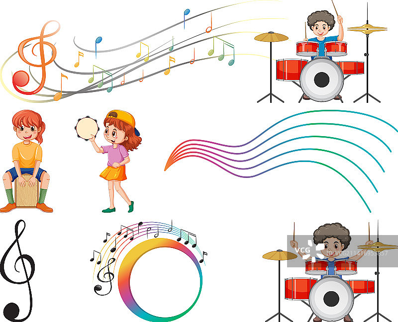 儿童乐器和音乐符号套装图片素材