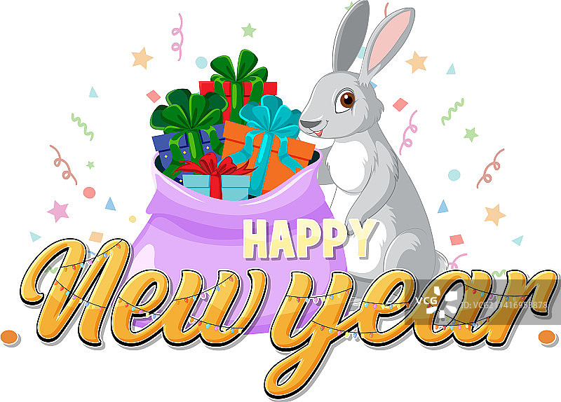 带有可爱兔子的新年快乐banner图片素材