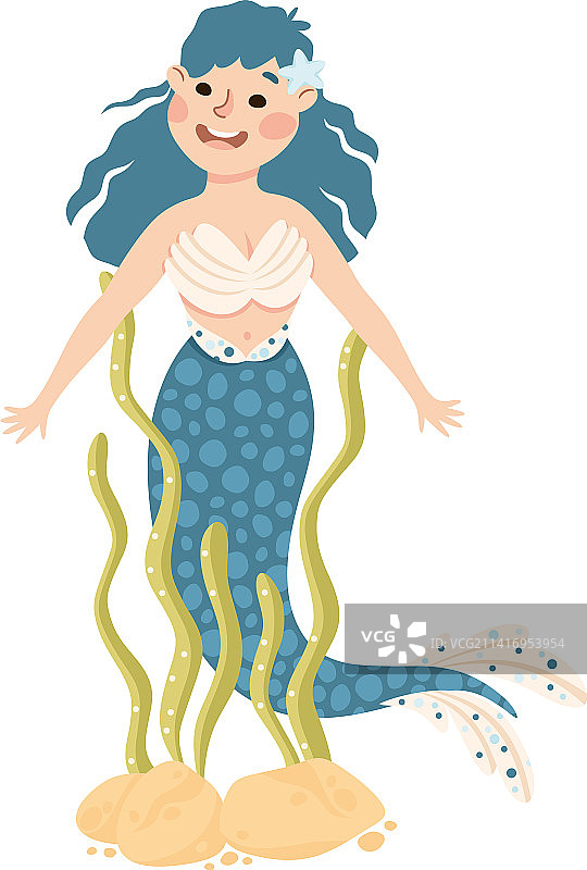 波浪头发的美人鱼在水下漂浮图片素材