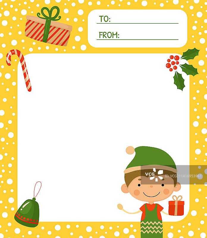可爱的圣诞贺卡与可爱男孩精灵图片素材