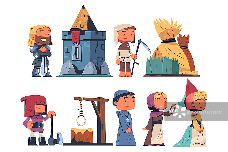 中世纪的人有骑士与刽子手图片素材