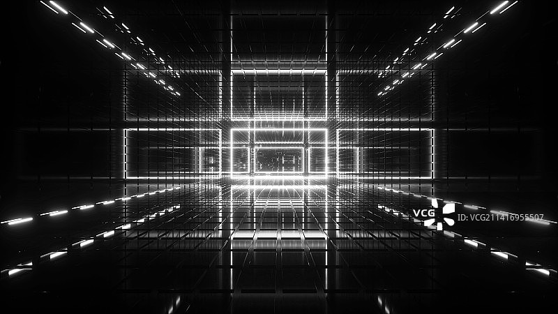 3D灯光下的夜晚几何空间背景图片素材