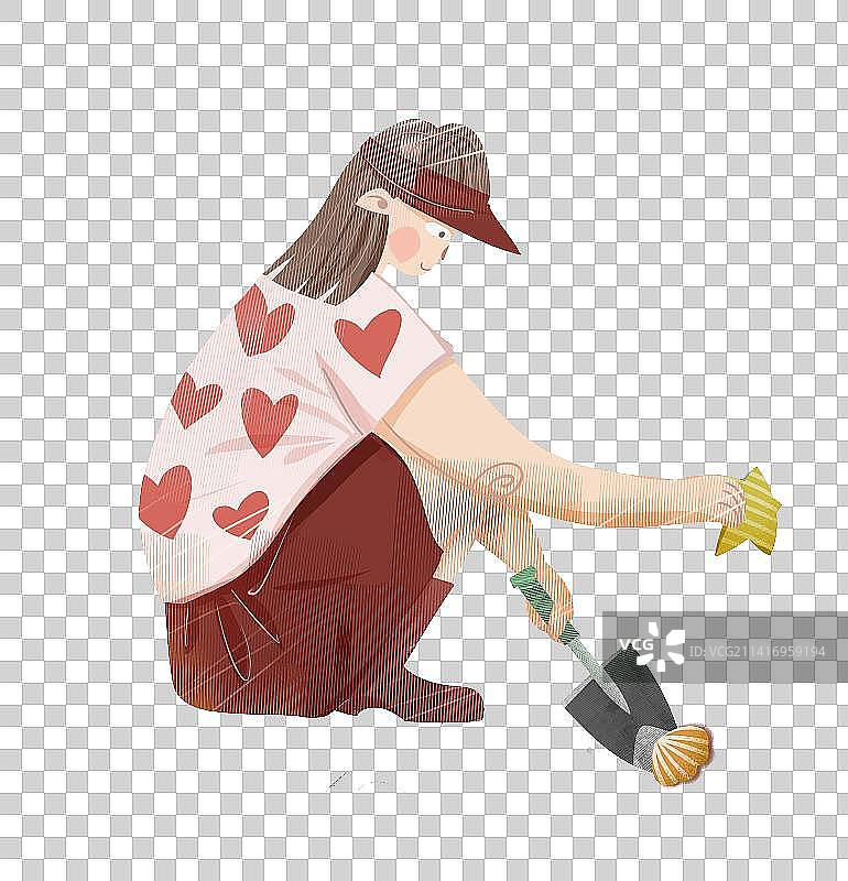 女孩赶海插画元素图片素材