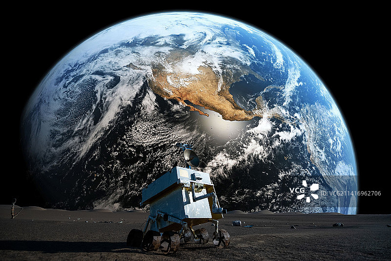 敦煌望舒村月球基地月球车与地球图片素材