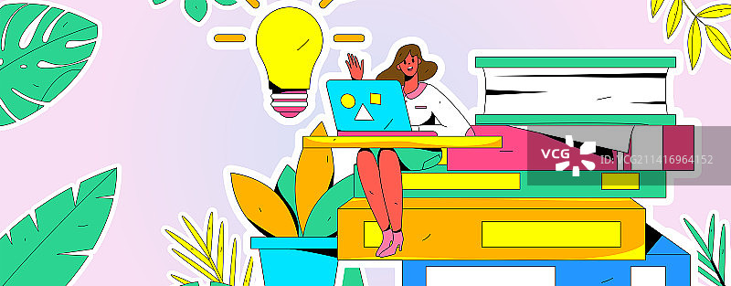 通过网课远程进行在线教育扁平矢量概念运营插画图片素材