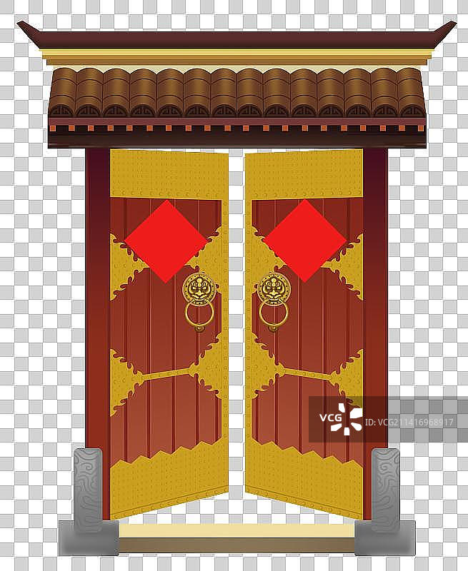 仿古建筑大门门头新年新春春节道具开门红欢乐元素插画图片素材