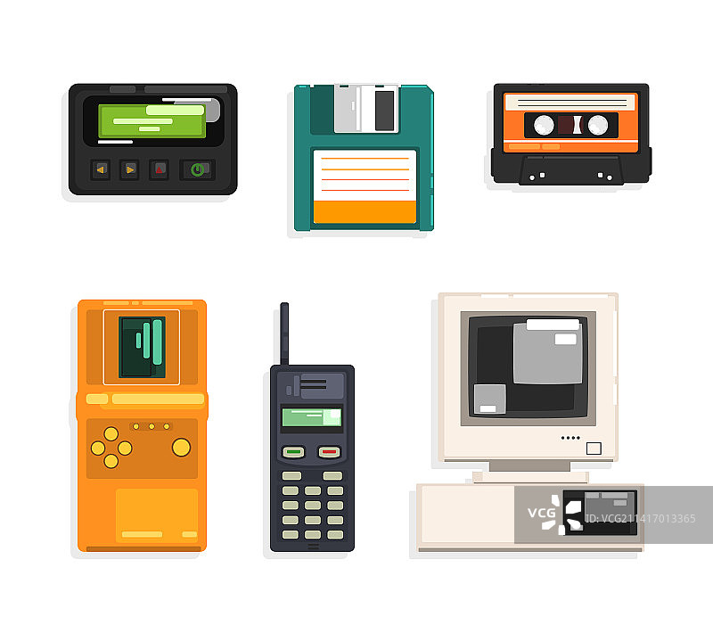 带有软盘磁带的不同复古小工具图片素材