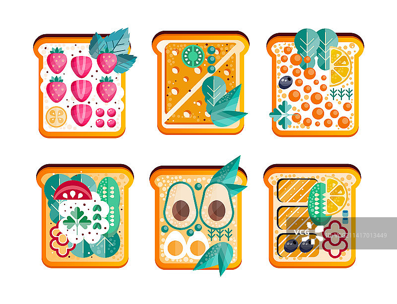 搭配不同食材的三明治或吐司图片素材