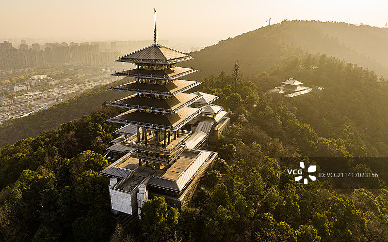 杭州临平东来阁航拍图片素材