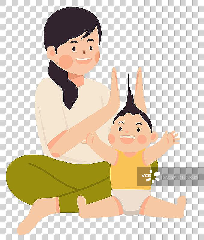 母亲节母爱亲子互动关爱关心爱护宝宝幼子孩子小时候童年回忆元素插画图片素材