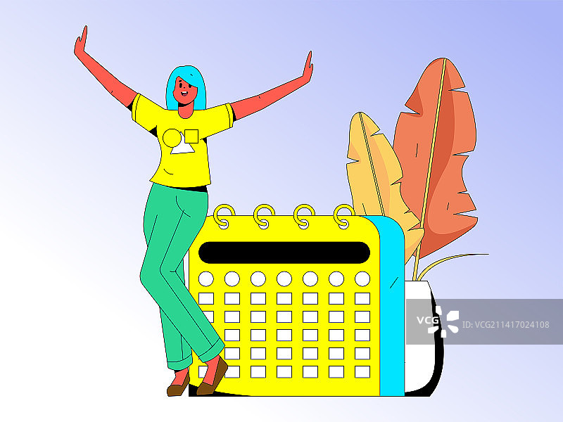 签到人物扁平矢量概念运营插画图片素材