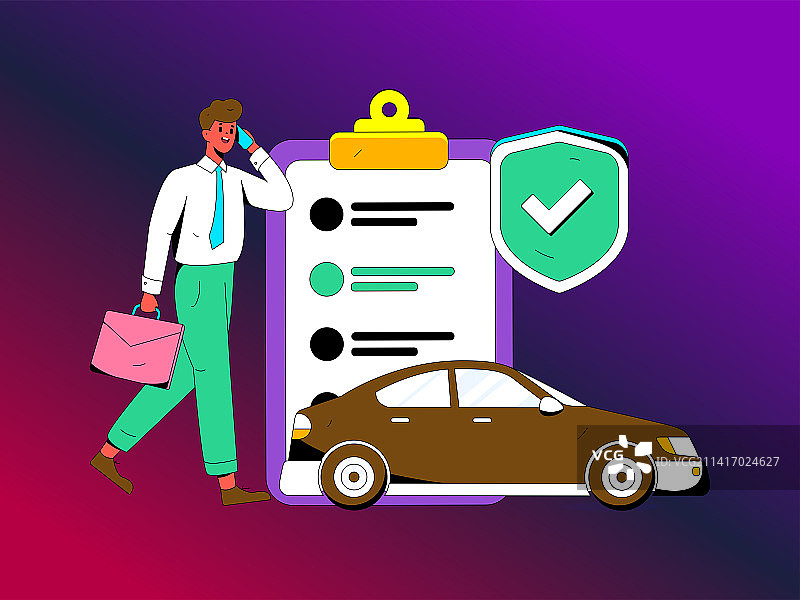 汽车保险扁平矢量概念运营插画图片素材