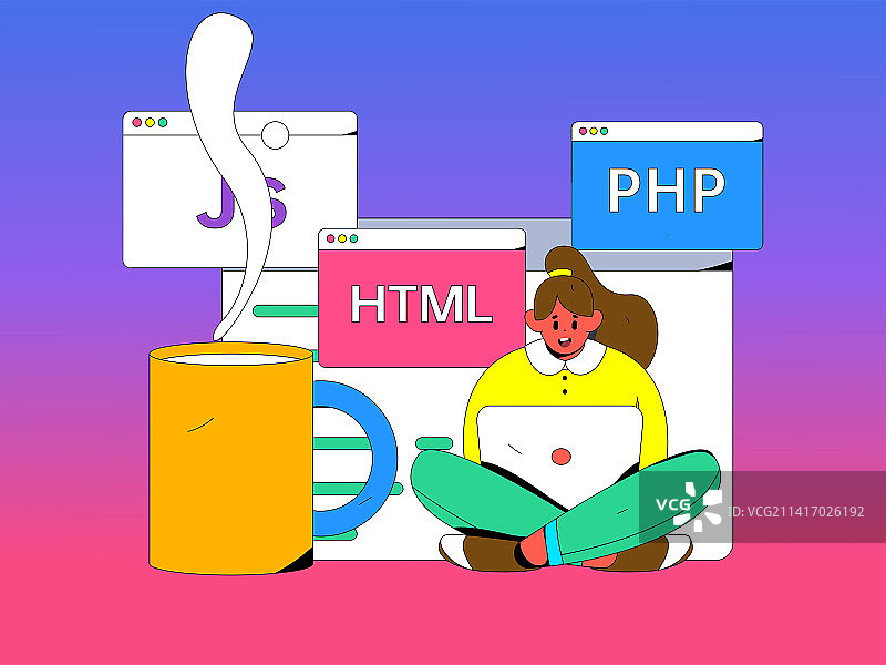 编程教学开发扁平矢量概念运营插画图片素材