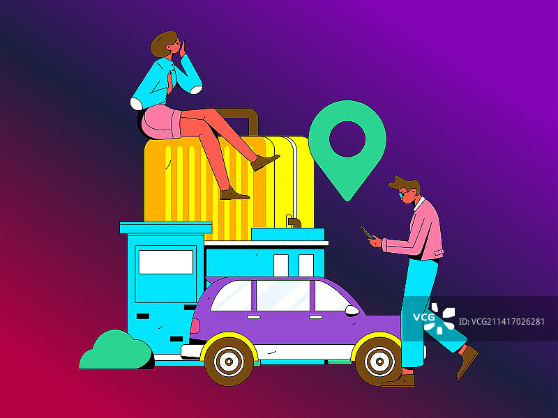 白领打车出行扁平矢量概念运营插画图片素材