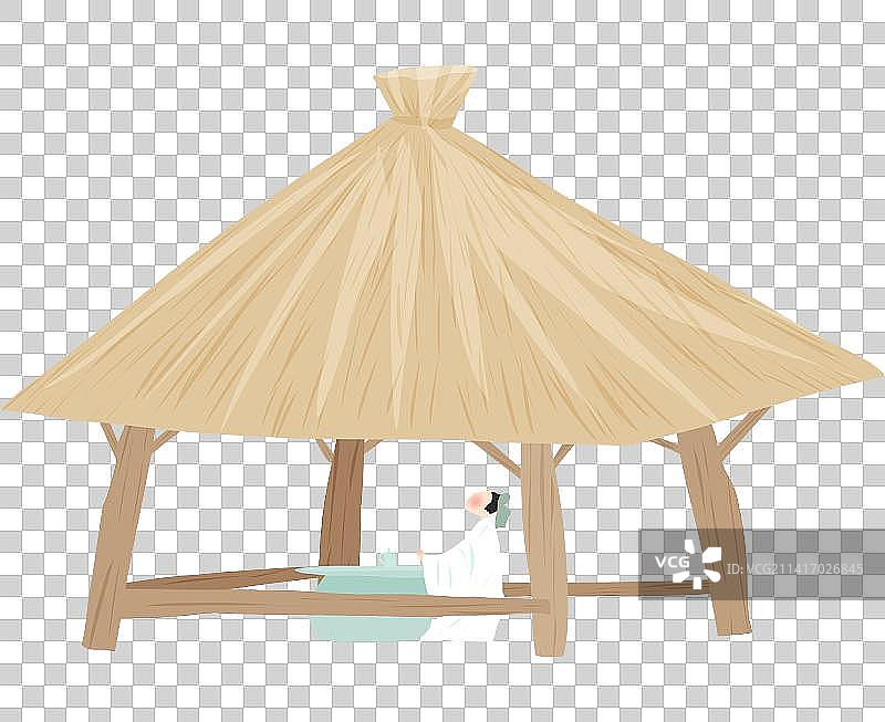 坐在草棚里休息的古代诗人场景元素图片素材