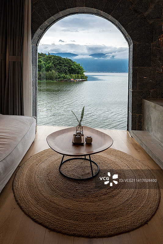 云南大理洱海双廊网红酒店的室内空间图片素材