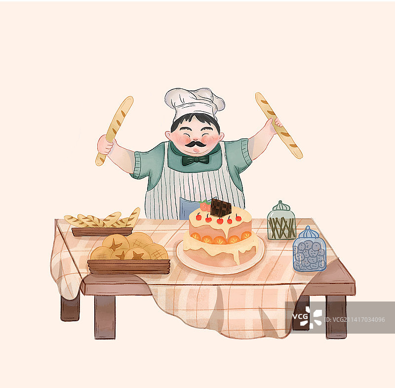 胖师父做蛋糕图片素材