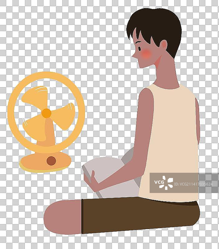 夏天夏季青春少年看书学习吹电扇中学生居家生活方式插画图片素材