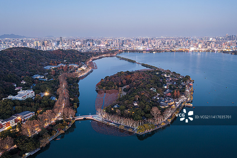 浙江省杭州市西湖风景区秋天航拍图片素材