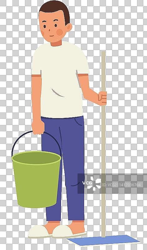 男生男性居家生活打扫卫生大扫除清洁元素插画图片素材