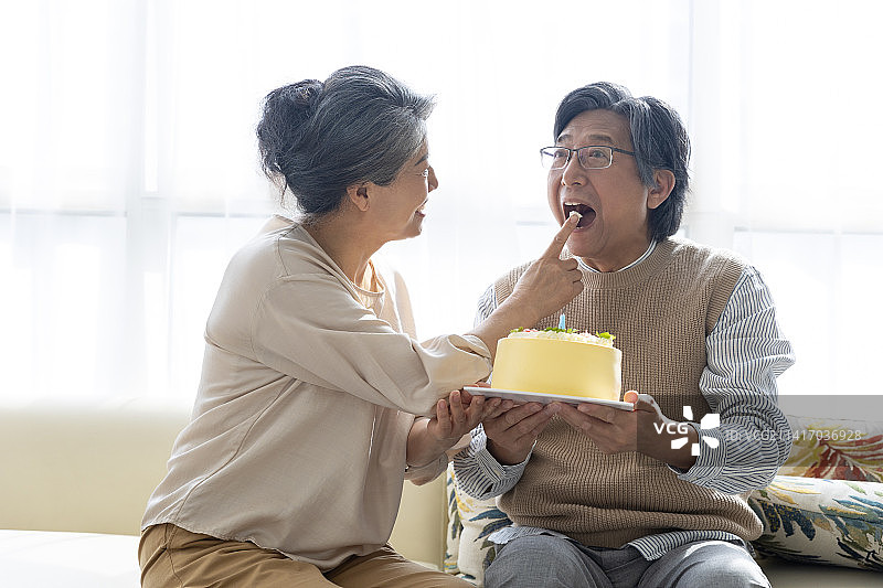 老年夫妇在家庆祝生日图片素材