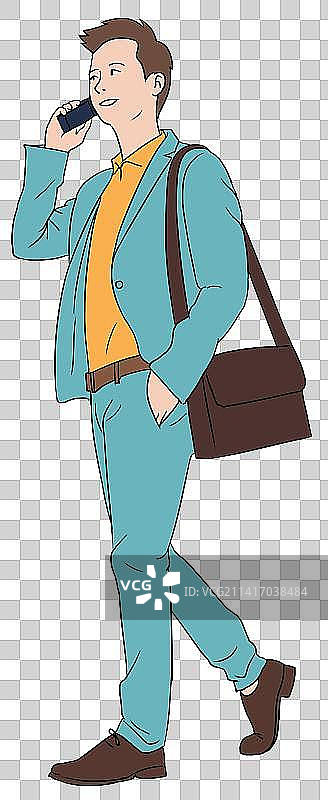 中年男人职场商务男推销工作打电话销售劳动走路聊天繁忙插画图片素材