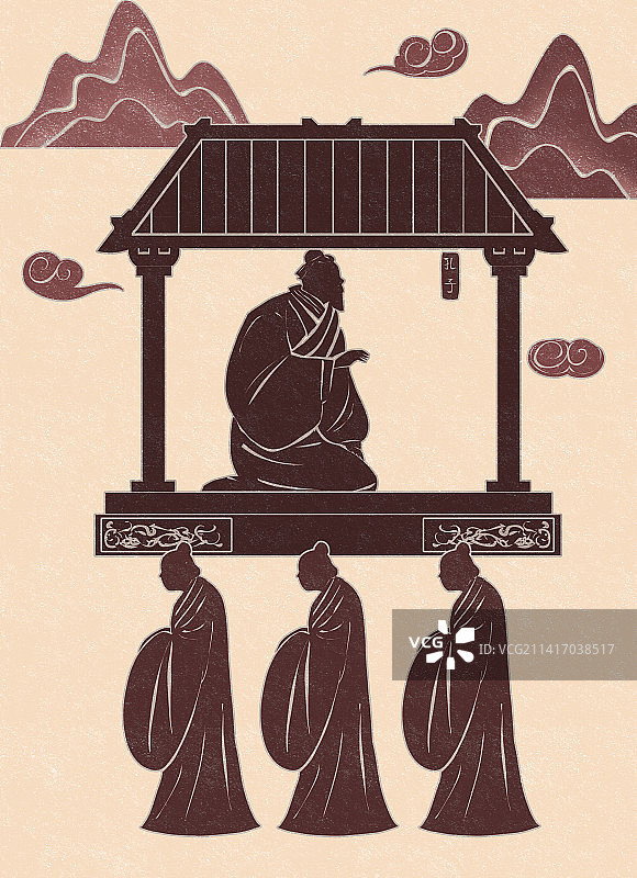 尊师重道古代汉砖画孔子与学生传道授业插画图片素材