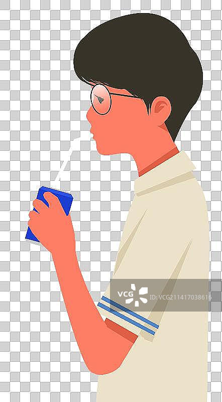 青少年卡通中学生健康喝可乐危害身体青春阳光男孩插画图片素材