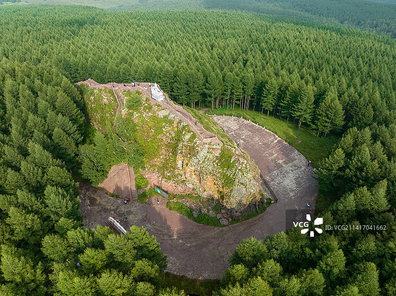 中国河北承德塞罕坝国家森林公园康熙点将台航拍图片素材