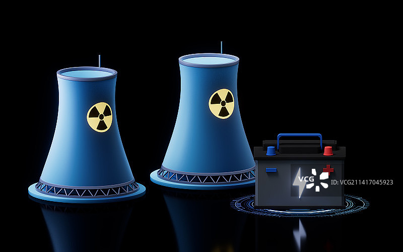 工业核电站与电池3D渲染图片素材