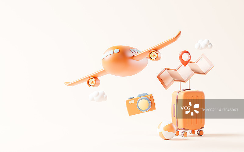 卡通飞机与旅行3D渲染图片素材