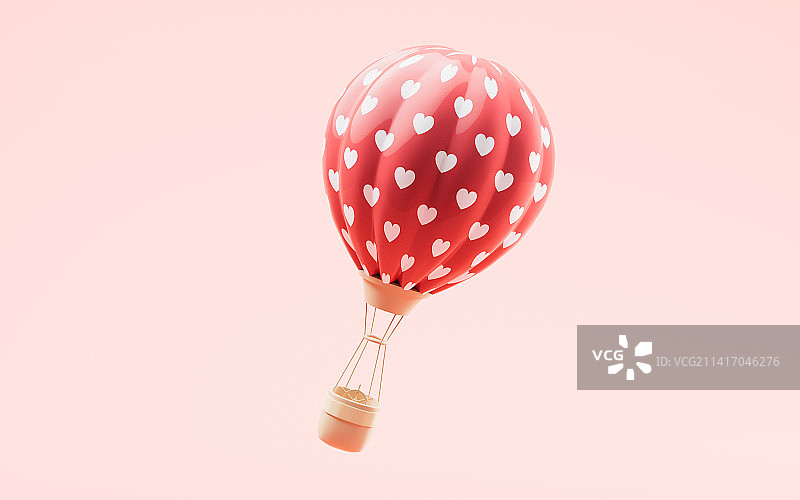 卡通风格热气球与爱心3D渲染图片素材