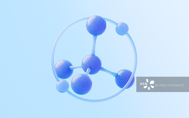 蓝色玻璃材质分子结构3D渲染图片素材
