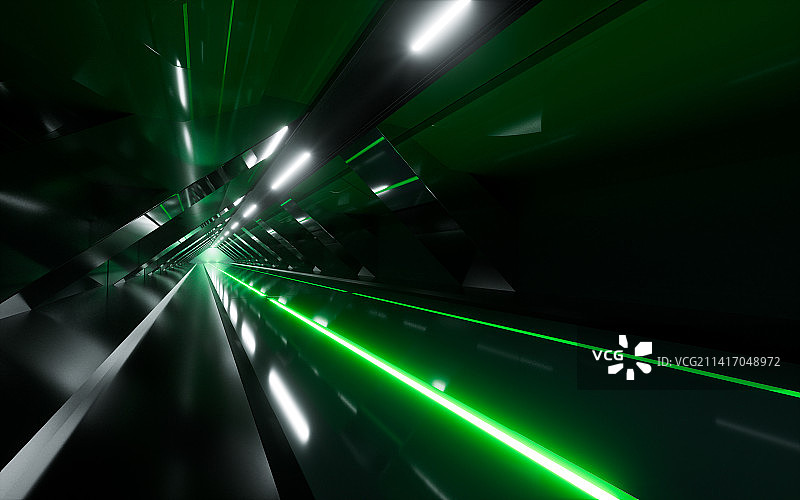 霓虹发光线条与隧道空间3D渲染图片素材