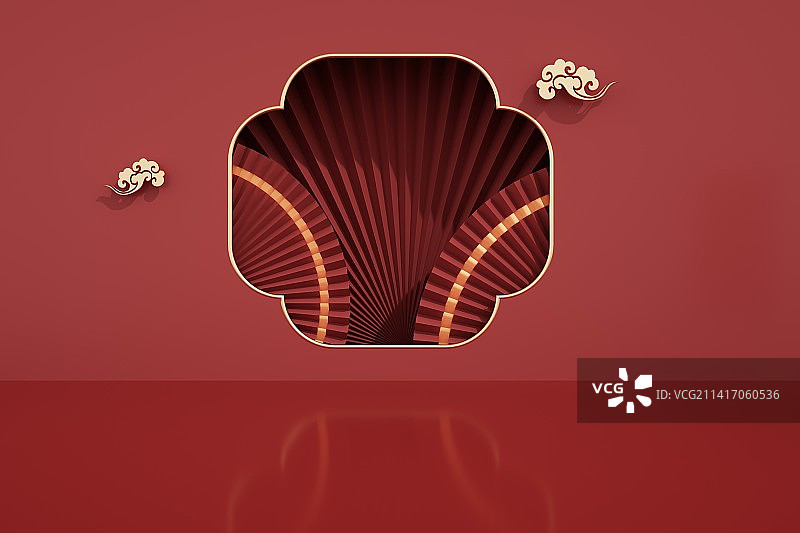 三维渲染中国红色新年电商展示场景图片素材