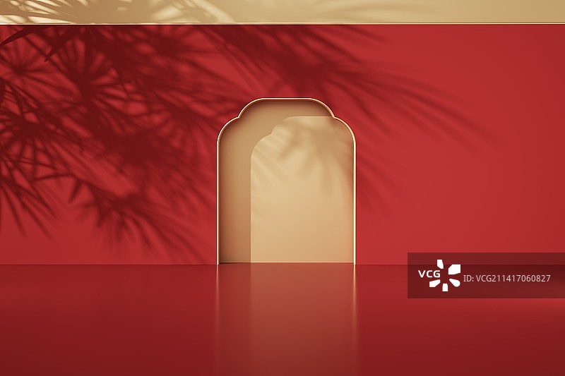 三维渲染中国红色新年电商展示场景图片素材