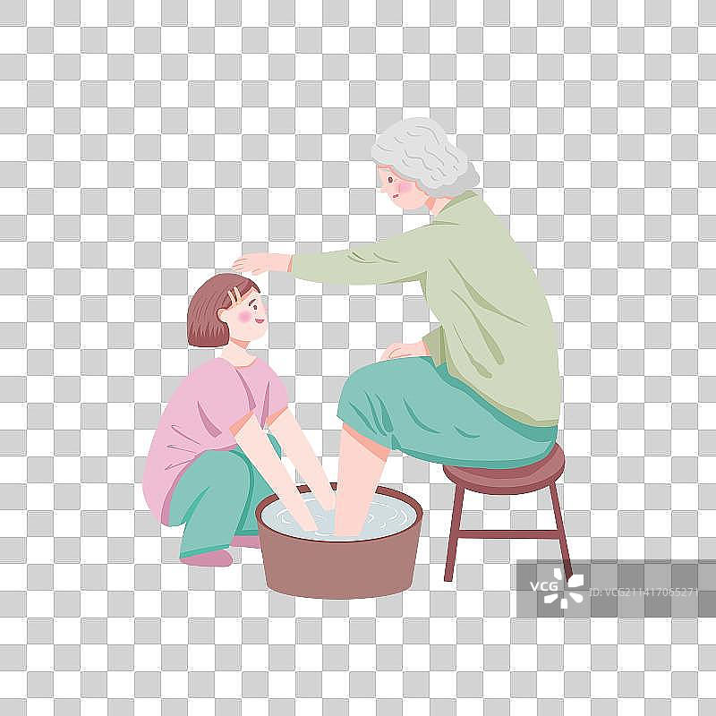 孙女给姥姥洗脚关爱老人图片素材