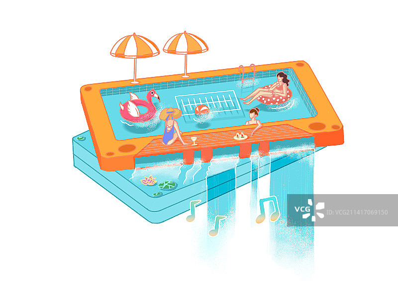 创意夏天沙滩泳池音乐泳衣人物游泳图片素材